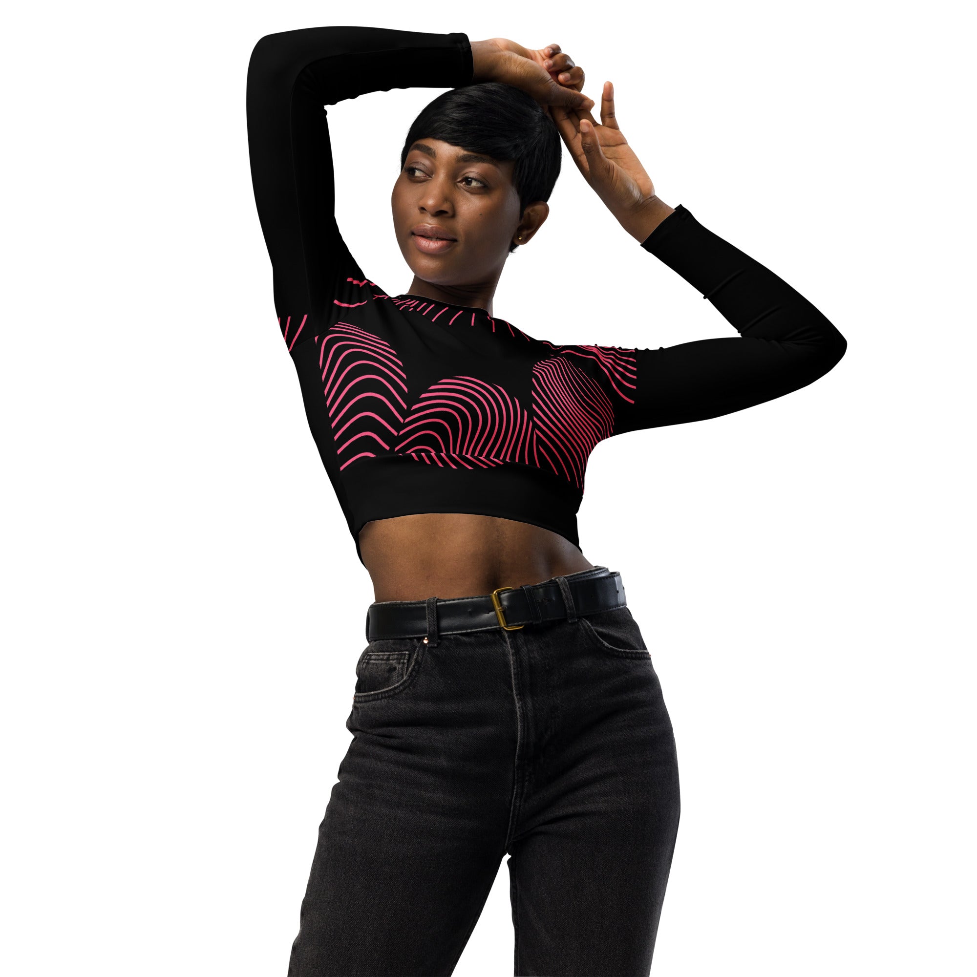 Activewear long-sleeve crop top. Yoga or Gym or Dance crop top. Streetwear top. RippleFX by WickedYo.